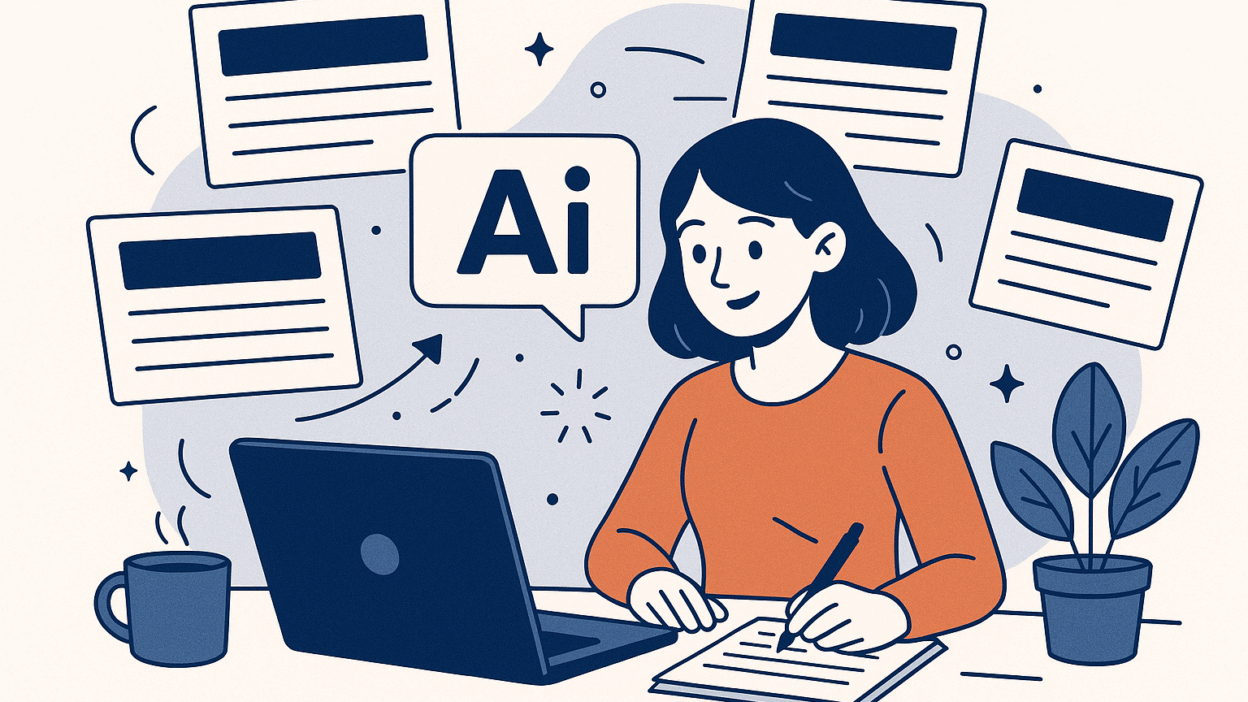 Content creator using ai title generator to brainstorm multiple headline options for articles and posts